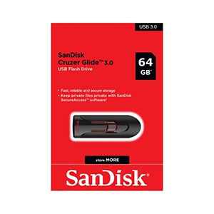 SANDISK CRUZER GLIDE 64GB USB 3.0 FLASH DRIVE
